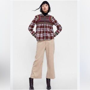 Zara flannel and beaded swing jacket S